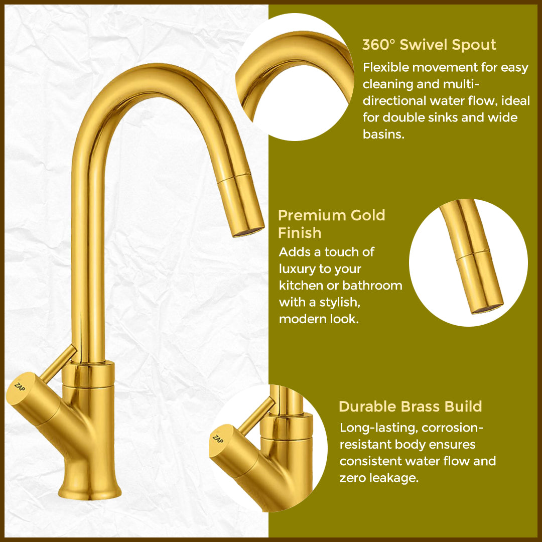 Elixir Swan Neck Tap • Gold • Deck-Mounted Tap • Brass