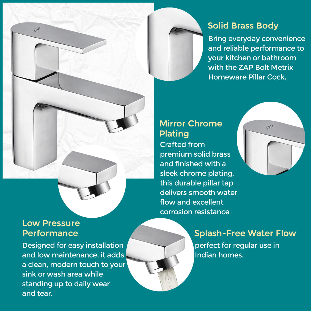 Bolt Metrix Pillar Tap • Brass Chrome