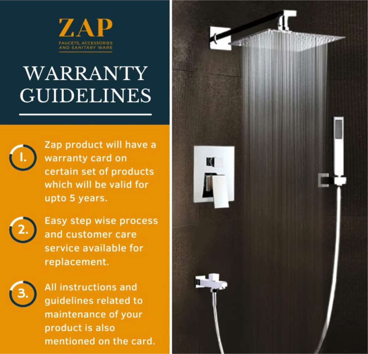 ltra ZX 2212 Gold Stainless Steel Handheld Shower | Square Design with Chrome Finish and High Pressure (With Hose Pipe Set)