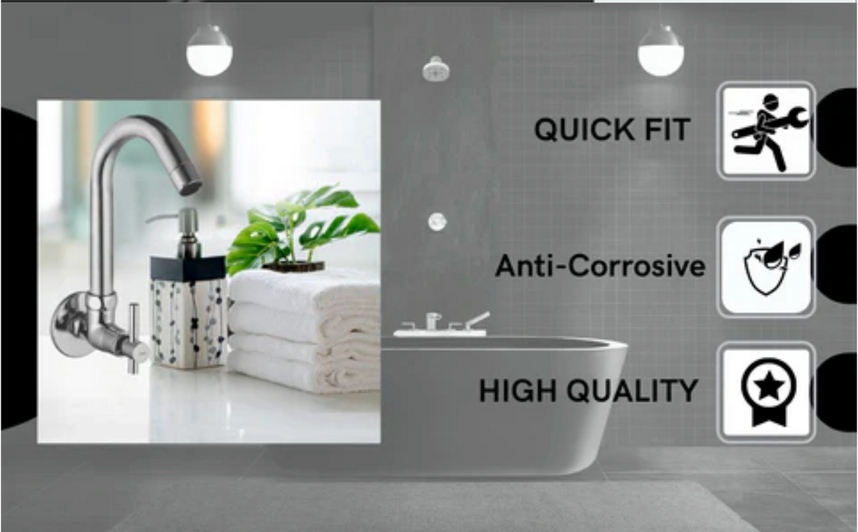 Mini Terrim Swan Neck Faucet • 360 Degree Spout • Brass Chrome Finish • (21x2 Inch)