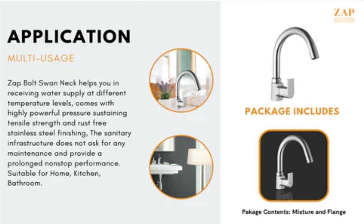 Bolt Swan Neck Single Lever Faucet • Chrome Brass