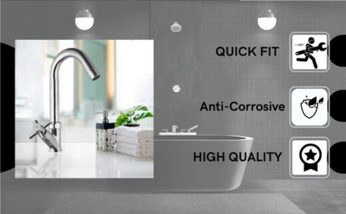 Classic Swan Neck Faucet • Brass Chrome • Kitchen/Basin