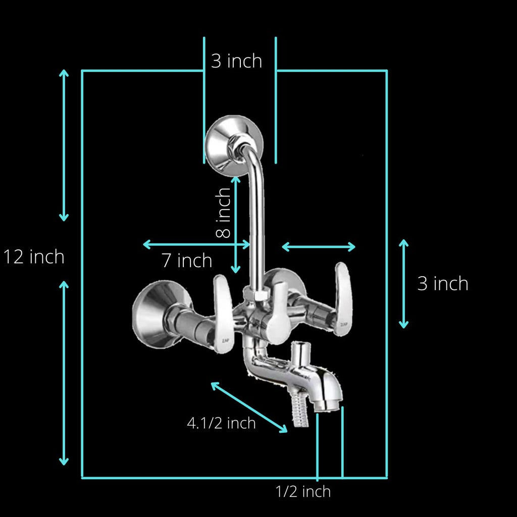 Arrow Series 100% High Grade Brass 3 in 1 Wall Mixer with Head Shower & Multi Flow Hand Shower with 1.5 Meter Flexible Tube (Chrome)