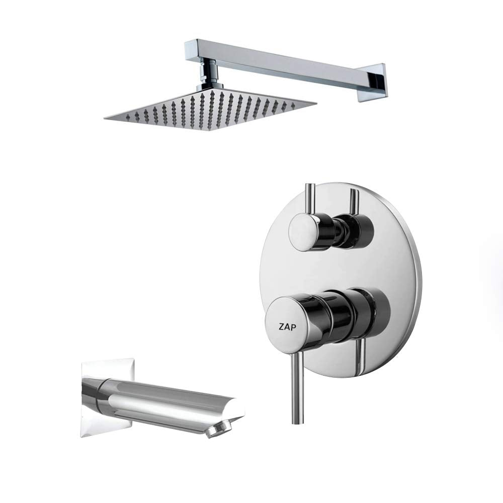 ZXR14140 Brass, Concealed Circular Body Diverter Full Set with Overhead Shower and Bath Tub Spout (Chrome)