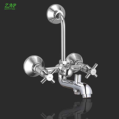 Caster Series 100% High Grade Brass 3 in 1 Wall Mixer With Provision For Over Head Shower and 125mm Long Bend Pipe (Chrome)