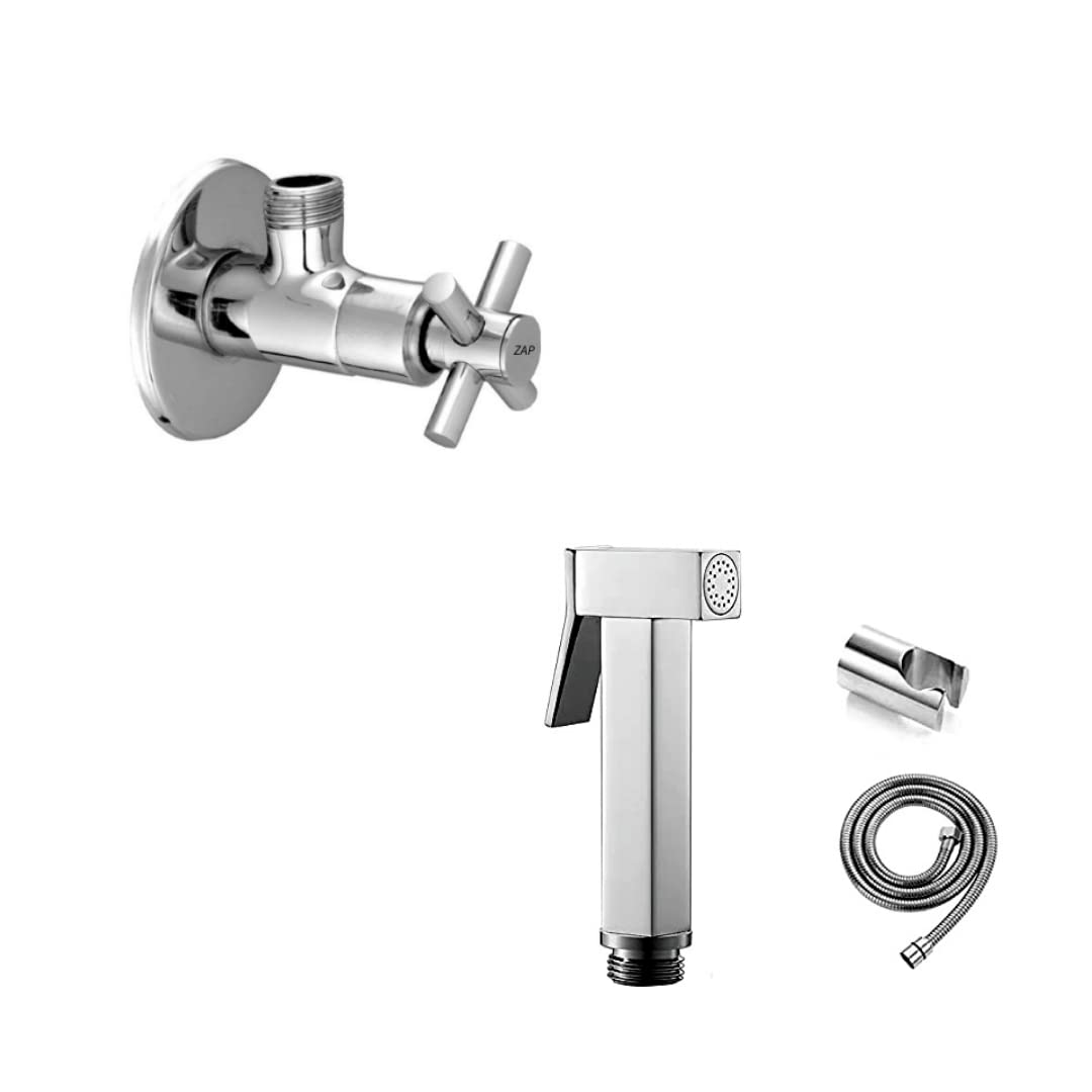 Combo of Trigger Sprayer ABS Health Faucet and Angle Valve Corna for Bathroom