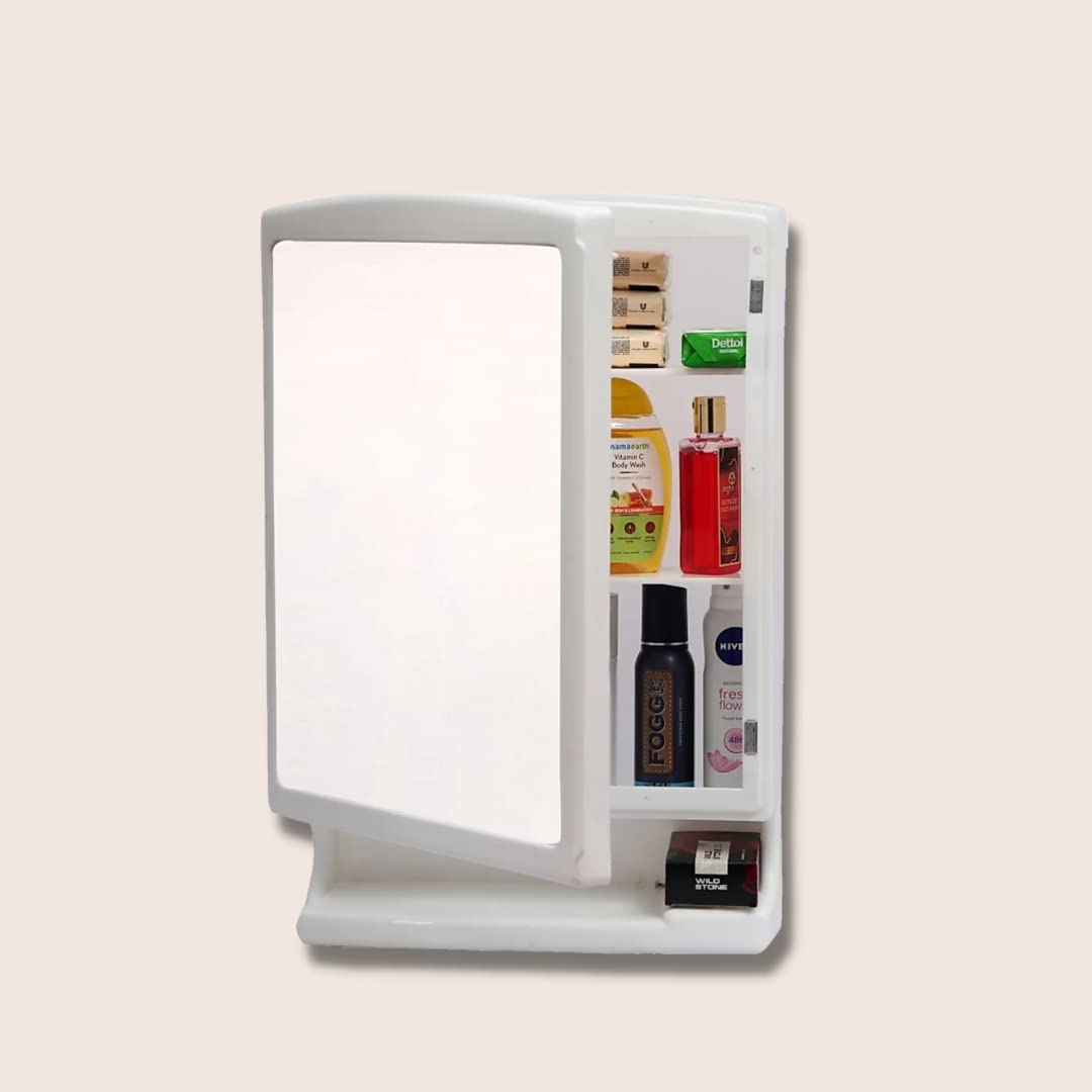 Plastic Bathroom Mirror Cabinet Shelves Premium Rich Look with Mirror - White Bathroom Accessories