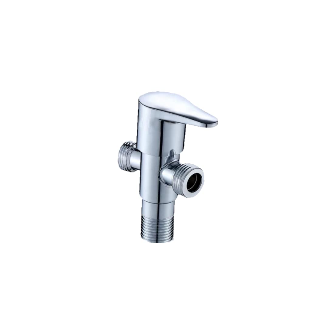 Cube Series High Grade Brass 2 Way Angle Valve Chrome Finish 2 in 1 Angle Valve for Pipe Connection for Bathroom/Kitchen with Wall Flange- Quarter Turn Heavy Fitting Chrome Finish