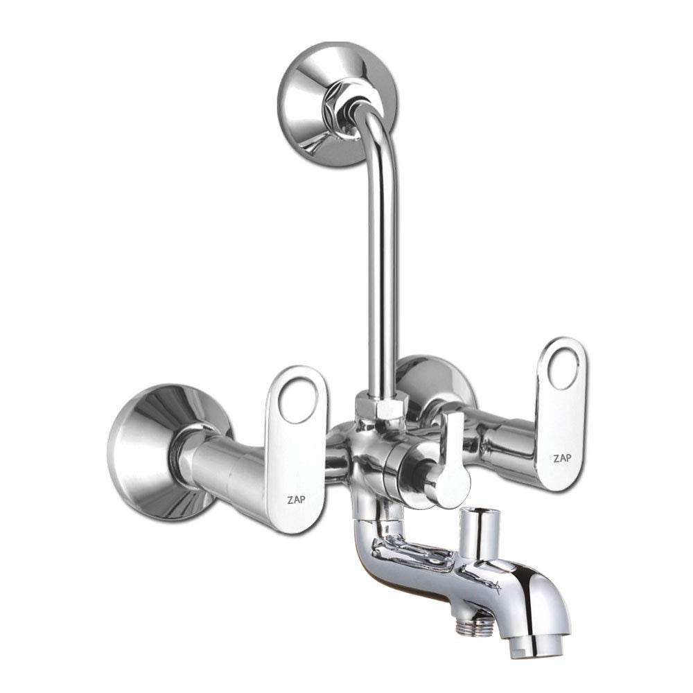 Geo Series 100% High Grade Brass 3 in 1 Wall Mixer With Provision For Over Head Shower and 125mm Long Bend Pipe (Chrome)