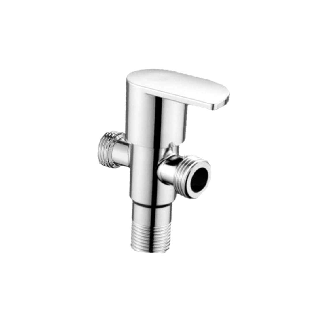 Opel Series High Grade Brass 2 Way Angle Valve Chrome Finish 2 in 1 Angle Valve for Pipe Connection for Bathroom/Kitchen with Wall Flange- Quarter Turn Heavy Fitting Chrome Finish