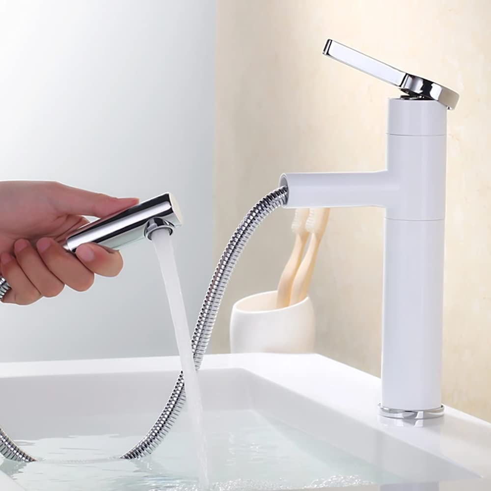 Lavish Series Modern Bathroom Sink Faucet , White Bathroom Faucet | Single Handle for Temperature Control Stainless Steel, Utility Sink Faucet Black & Steel