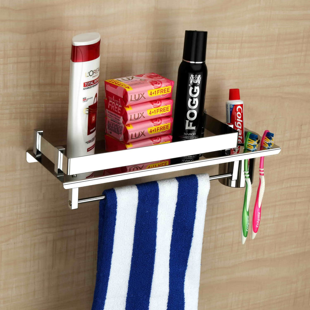 Delta Series Multipurpose 3 in 1 Stainless Steel Chrome Finish Shelf with Detachable Towel Rod/Home (1 Unit)