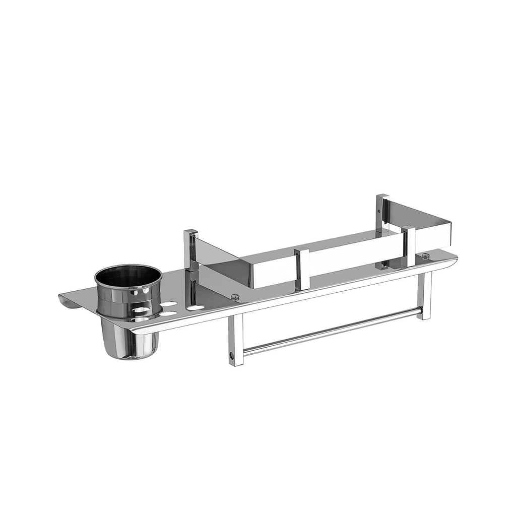 Delta Series Multipurpose 3 in 1 Stainless Steel Chrome Finish Shelf with Detachable Towel Rod/Home (1 Unit)