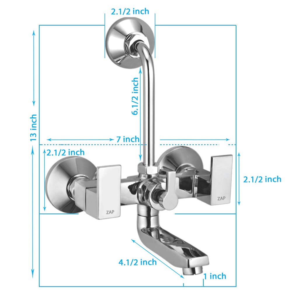 SKDA Series 100% Full Brass Wall Mixer with Overhead Shower System Set and 125mm Long Bend Pipe for Bathroom (Chrome Finish)