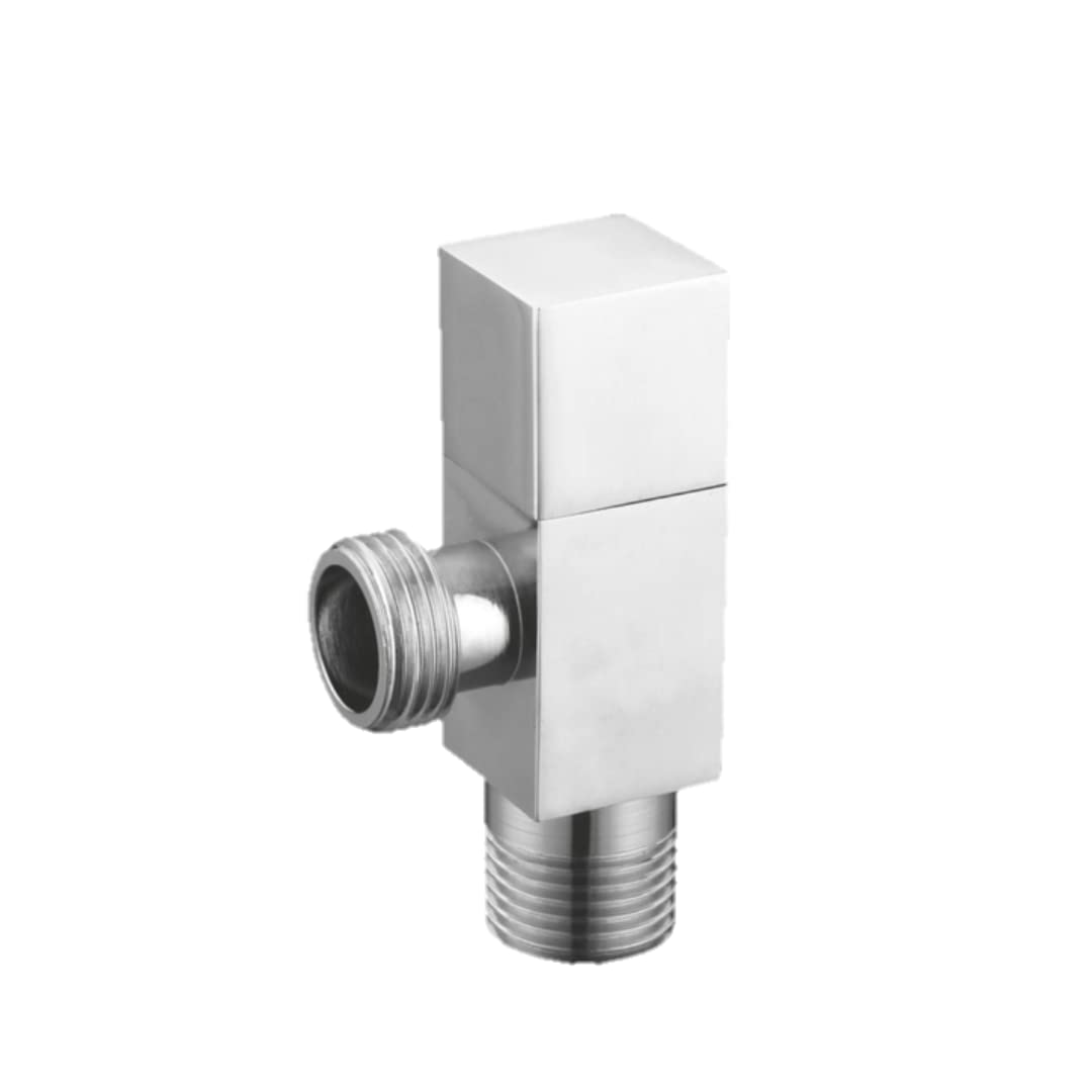 Skoda Series High Grade Brass 2 Way Angle Valve Chrome Finish 2 in 1 Angle Valve for Pipe Connection for Bathroom/Kitchen with Wall Flange- Quarter Turn Heavy Fitting Chrome Finish