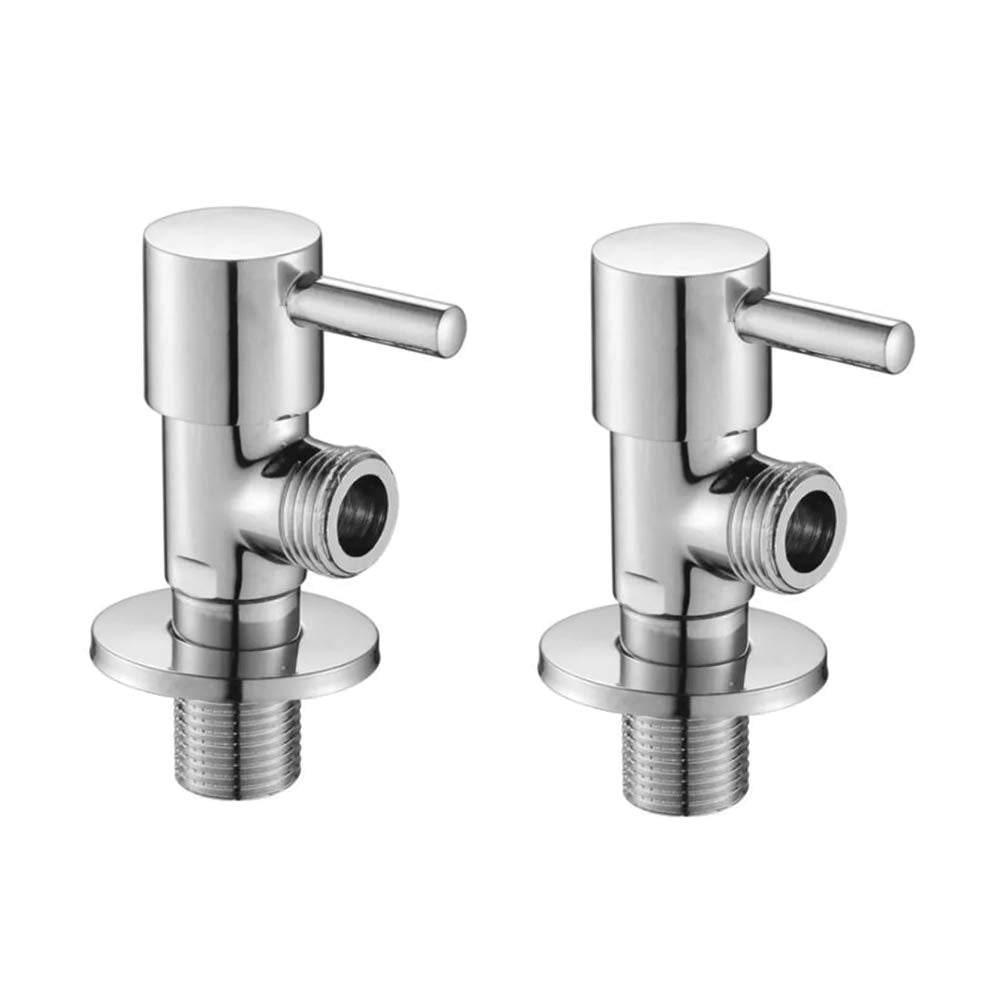 High Grade Brass Angle Cock/Valve of Brass for Bathroom/Kitchen with Wall Flange- Quarter Turn Heavy Fitting Chrome Finish (2, Terrim)