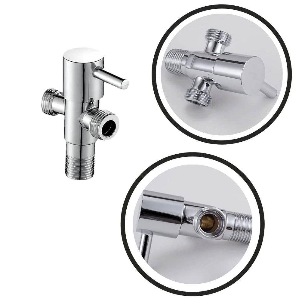 Turbo Series High Grade Brass 2 Way Angle Valve Chrome Finish 2 in 1 Angle Valve for Pipe Connection for Bathroom/Kitchen with Wall Flange- Quarter Turn Heavy Fitting Chrome Finish