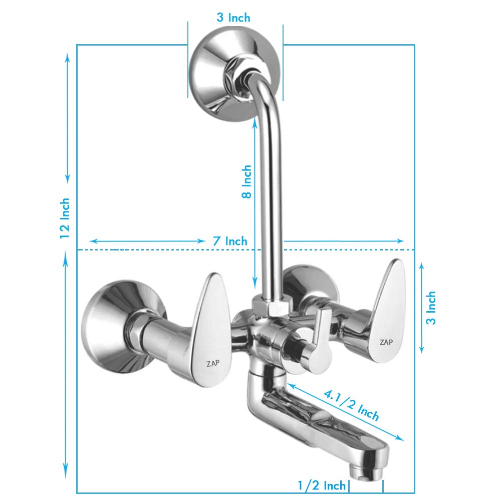 Brezza Brass Wall Mixer With Overhead 125MM Bend for Bathroom (Chrome Finish)
