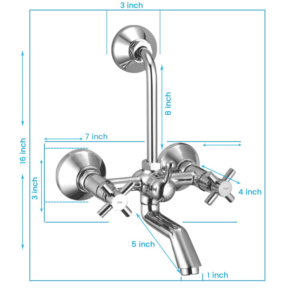 Caster Series Brass Chrome Finish Wall Mixer 2in1 with L Bend for Bathroom.
