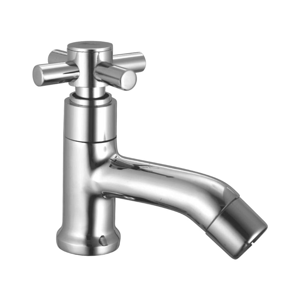 Cross Handle Pillar Tap • Brass Chrome Finish • Bathroom/Wash Basin