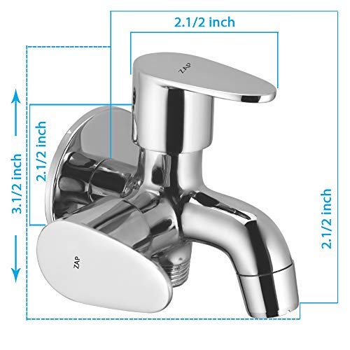 ZAP Prime Two in One Bib Cock Tap -Complete Brass Two Way tap with Flange for Bathroom/Kitchen- Chrome Finish/Wall Mount Installation-Set of (One)