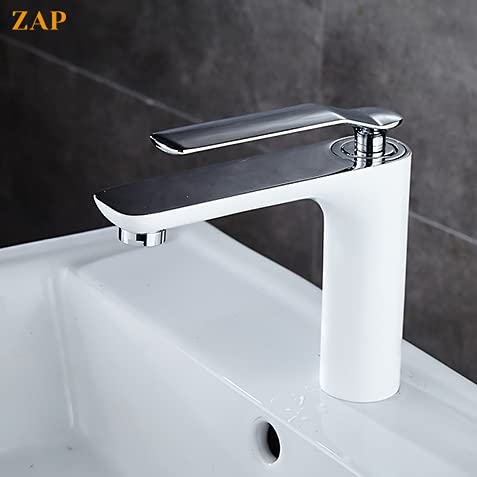 Lavish Series Sleek Designer Hot & Cold Basin Mixer Basin Faucet Tap with White Body & Chrome Handle