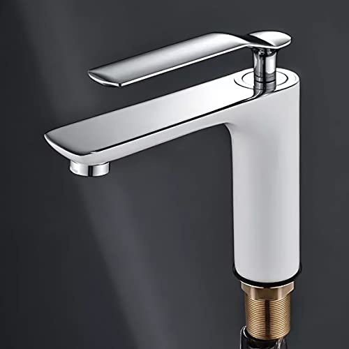 Lavish Series Sleek Designer Hot & Cold Basin Mixer Basin Faucet Tap with White Body & Chrome Handle