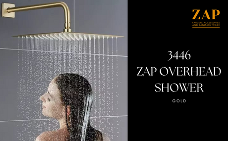 ZAP 3446 Overhead Shower/Stainless Steel Shower Head with Silicone Nozzles Rain Shower Head for Bathroom- (Gold)