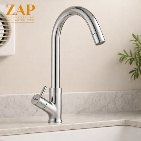 Pluto Swan Neck Sink Faucet • Chrome Brass