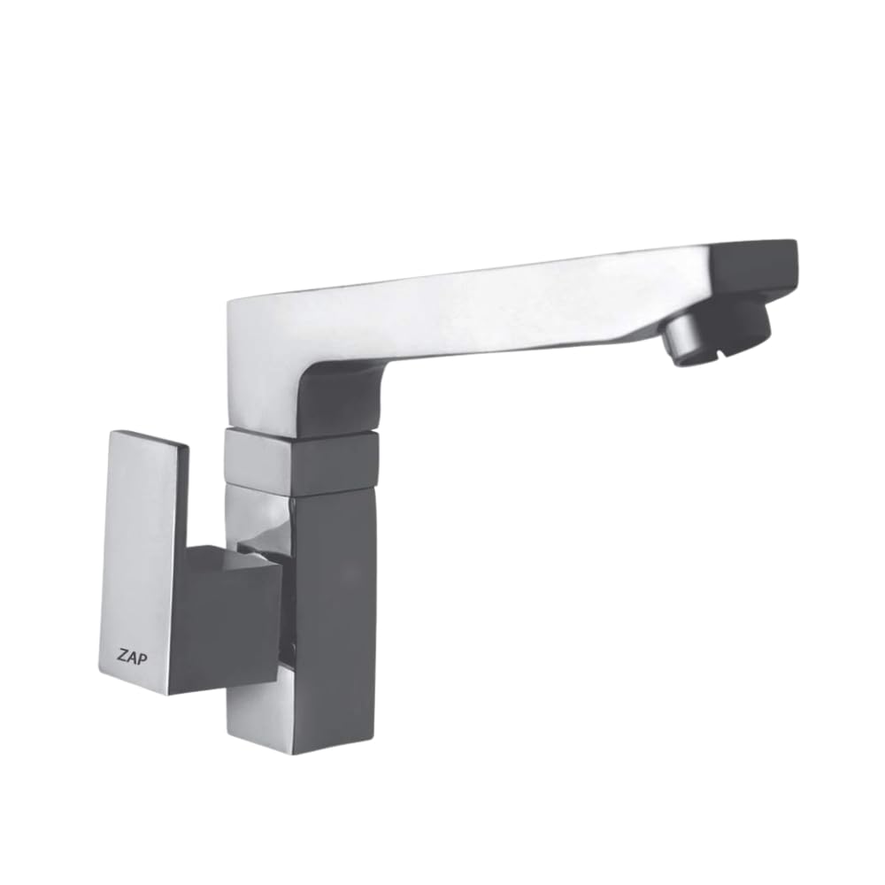 Zap Skoda Brass Sink Tap Cock with 360° Swivel Spout | Wall Mounted Kitchen & Bathroom Faucet | Chrome Finish Water Tap | Heavy-Duty Brass Body | Anti-Rust, Durable & Stylish