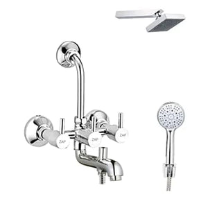 Turbo Series 3-in-1 Wall Mixer Tap with Overhead Shower, Multi-Flow Hand Shower & 1.5m Hose
