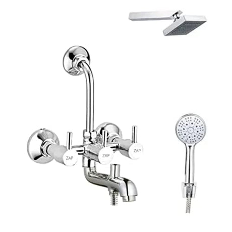 Turbo Series 3-in-1 Wall Mixer Tap with Overhead Shower, Multi-Flow Hand Shower & 1.5m Hose