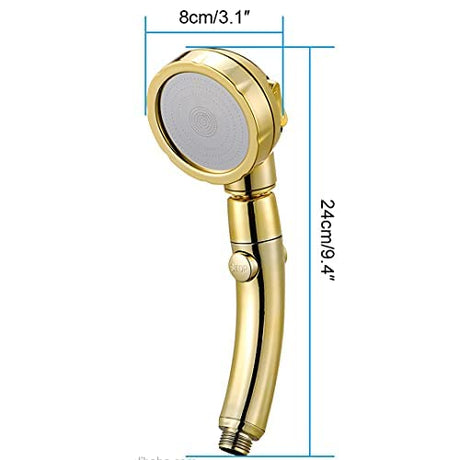 ZAP | Exotic Handheld Shower Set | High Pressure Shower Head | 3 Spray Modes | Detachable Hand Spray | ON/OFF Pause Switch | 1.5m Long Hose | Wall Mounted Shower Stand | Gold Finish