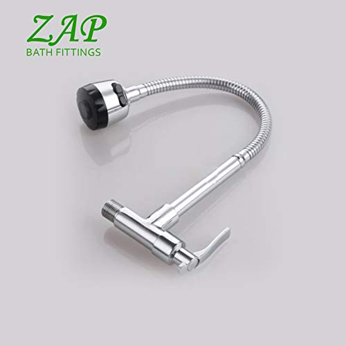 ZAP Brass Sink Cock Flat – Dual Flow Faucet with Shower & Foam Flow | Chrome Finish Wall Mounted Tap for Kitchen & Bathroom | Heavy-Duty Brass Construction