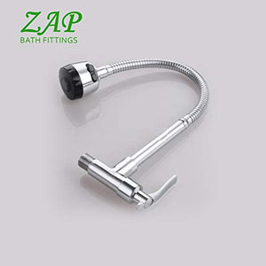 ZAP Brass Sink Cock Flat – Dual Flow Faucet with Shower & Foam Flow | Chrome Finish Wall Mounted Tap for Kitchen & Bathroom | Heavy-Duty Brass Construction
