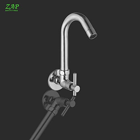 ZAP Mini Terrim Kitchen Sink Cock with Swivel Spout | 18x2 Inch Brass Body | Chrome Finish | Wall-Mounted Tap for Kitchen & Basin