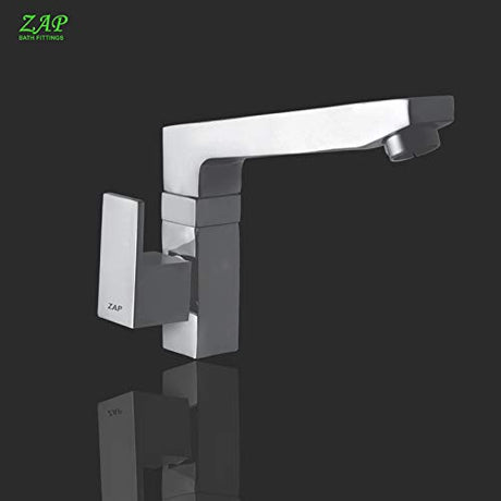 Zap Skoda Brass Sink Tap Cock with 360° Swivel Spout | Wall Mounted Kitchen & Bathroom Faucet | Chrome Finish Water Tap | Heavy-Duty Brass Body | Anti-Rust, Durable & Stylish
