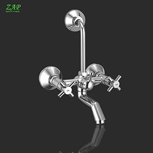 ZAP Caster 100% Brass Wall Mixer Combo Set (Pack of 2) | Chrome Plated Bathroom Fittings | Rust Resistant | With Overhead Shower Provision & Long Bend Pipe