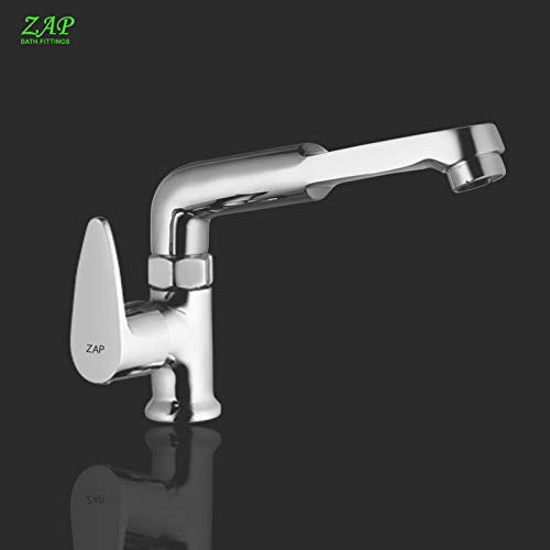 ZAP Brezza Brass Swan Neck Tap – 20x3 Inch Chrome Finish Kitchen Sink Faucet | 360° Swivel Spout | Counter Mount Basin Tap for Home, Kitchen & Bathroom