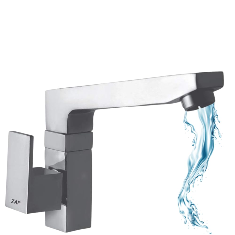 Zap Skoda Brass Sink Tap Cock with 360° Swivel Spout | Wall Mounted Kitchen & Bathroom Faucet | Chrome Finish Water Tap | Heavy-Duty Brass Body | Anti-Rust, Durable & Stylish