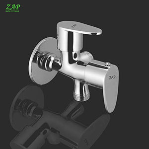 ZAP Pluto 2-Way Bib Cock Faucet – Set of 2 | Heavy-Duty Brass 9x5 Inch Dual Outlet Tap with Chrome Finish, Wall Flange & Water-Saving Nozzle | Washing Machine Compatible | 2-in-1 Bathroom/Kitchen Faucet | Made in India