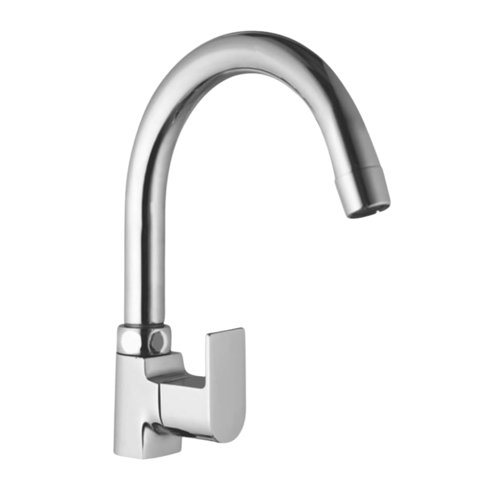 Zap Bolt Swan Neck Kitchen Faucet Tap | 100% Brass | Chrome Finish | Single Lever Mixer | Swivel Spout | Hot & Cold Water | Sink Tap for Modular Kitchens & Utility