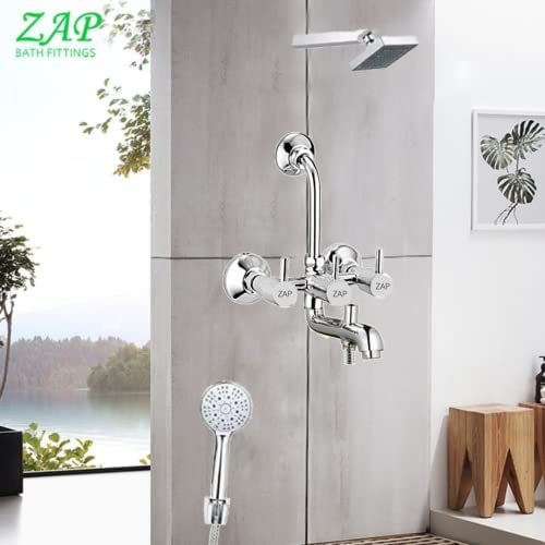 Turbo Series 3-in-1 Wall Mixer Tap with Overhead Shower, Multi-Flow Hand Shower & 1.5m Hose