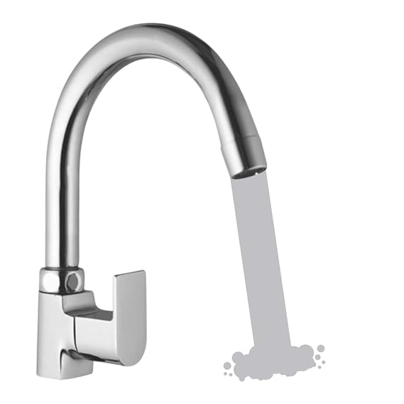 Zap Bolt Swan Neck Kitchen Faucet Tap | 100% Brass | Chrome Finish | Single Lever Mixer | Swivel Spout | Hot & Cold Water | Sink Tap for Modular Kitchens & Utility