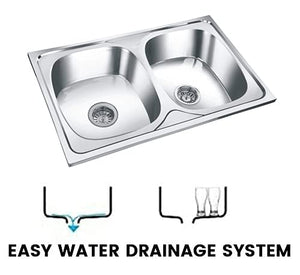 ZAP Deluxe Matte Finish SS-304 Grade Double Bowl Kitchen Sink – 36x20x10 Inch | 2.5 mm Thick Stainless Steel Sink for Modular Kitchens | Noise Reduction | Easy Drainage | Rust-Resistant