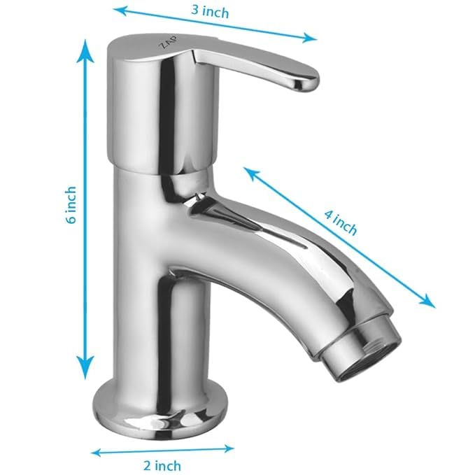 Zap Ocean Pillar Cock Tap | Full Brass Body with Chrome Finish | Hot or Cold Water Bathroom Wash Basin and Kitchen Sink Faucet | Deck Mount Installation