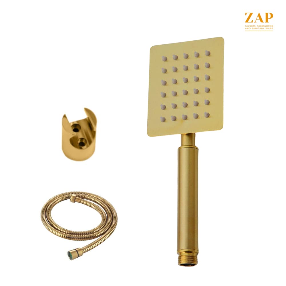 ltra ZX 2212 Gold Stainless Steel Handheld Shower | Square Design with Chrome Finish and High Pressure (With Hose Pipe Set)