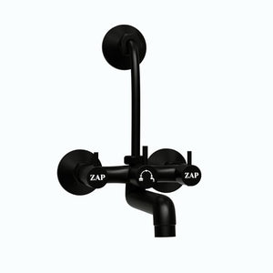 ZAP Elixir Bass 2-in-1 Full Brass Wall Mixer with Hand Shower, Overhead Shower Provision & Long Bend Pipe – Black Matte Finish | Rust Resistant | Stylish Wall Mounted Tap for Bathroom