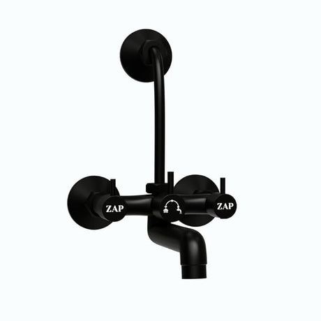 ZAP Elixir Bass 2-in-1 Full Brass Wall Mixer with Hand Shower, Overhead Shower Provision & Long Bend Pipe – Black Matte Finish | Rust Resistant | Stylish Wall Mounted Tap for Bathroom