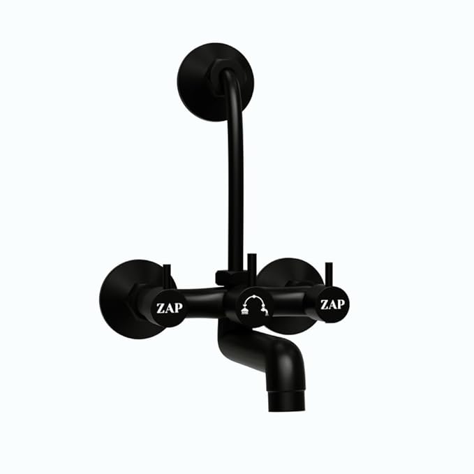 ZAP Elixir 2-in-1 Full Brass Wall Mixer for Bathroom | Matte Black Finish | Includes Long Bend Pipe for Overhead Shower | Durable & Rust Resistant | Wall-Mounted Fitting